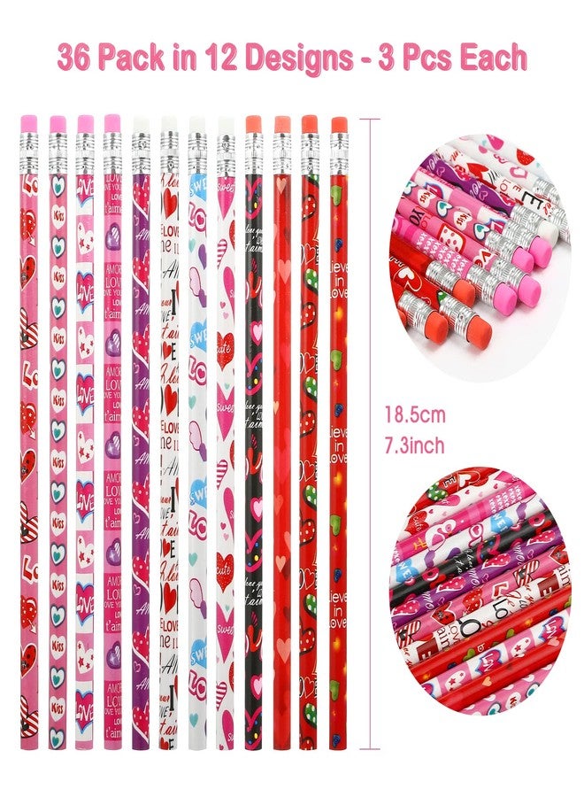 Kesote Valentine Pencils for Kids Heart Pencils with Erasers for Valentine's Day Gifts Party Favors Bags Goodie Bags Filler School Favors for Kids Classroom - Pack of 36 - Image 2